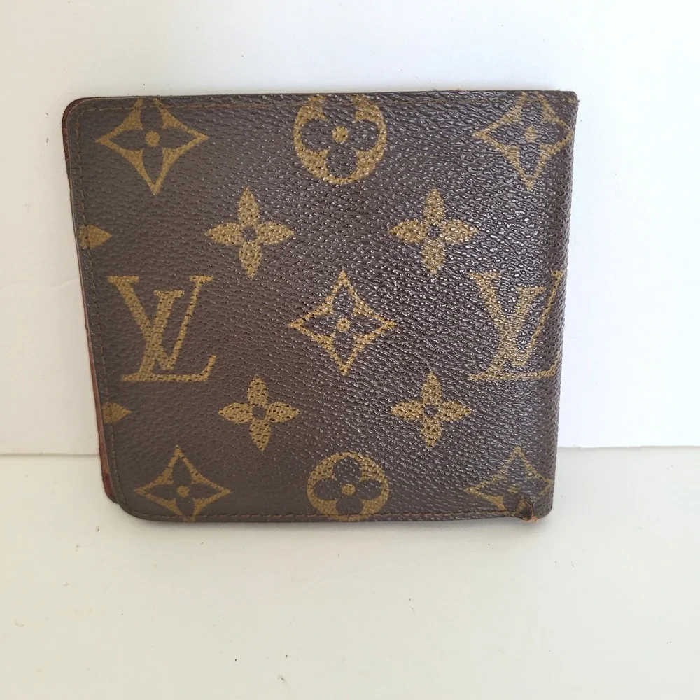 Louis Vuitton Monogram Bifold Wallet Brown Canvas Made in France Vintage
